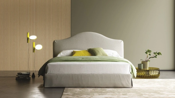 Letto Dalia con testiera sagomata e box contenitore di Biba Salotti