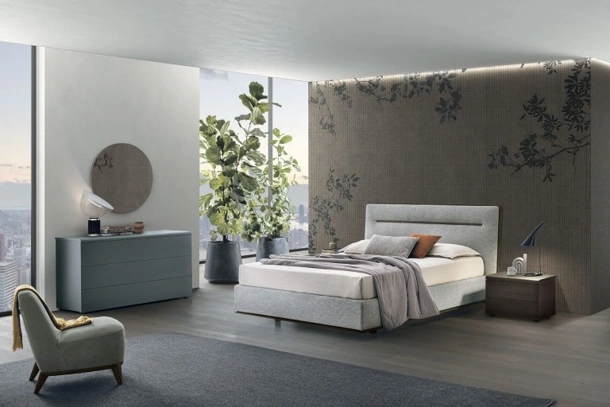 Letto Dorian in tessuto imbottito di Tomasella