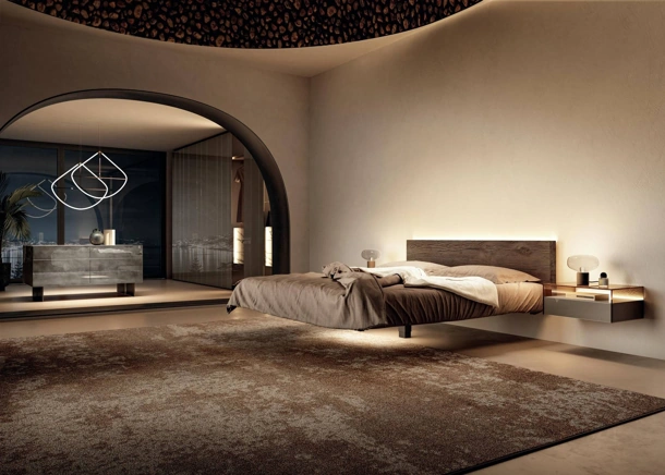 Letto sospeso Fluttua 1621 con testiera in legno di Lago