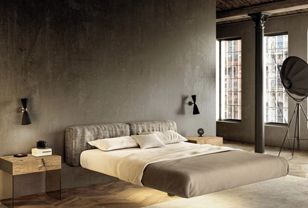Letto sospeso con testiera imbottita Fluttua 1662 di Lago