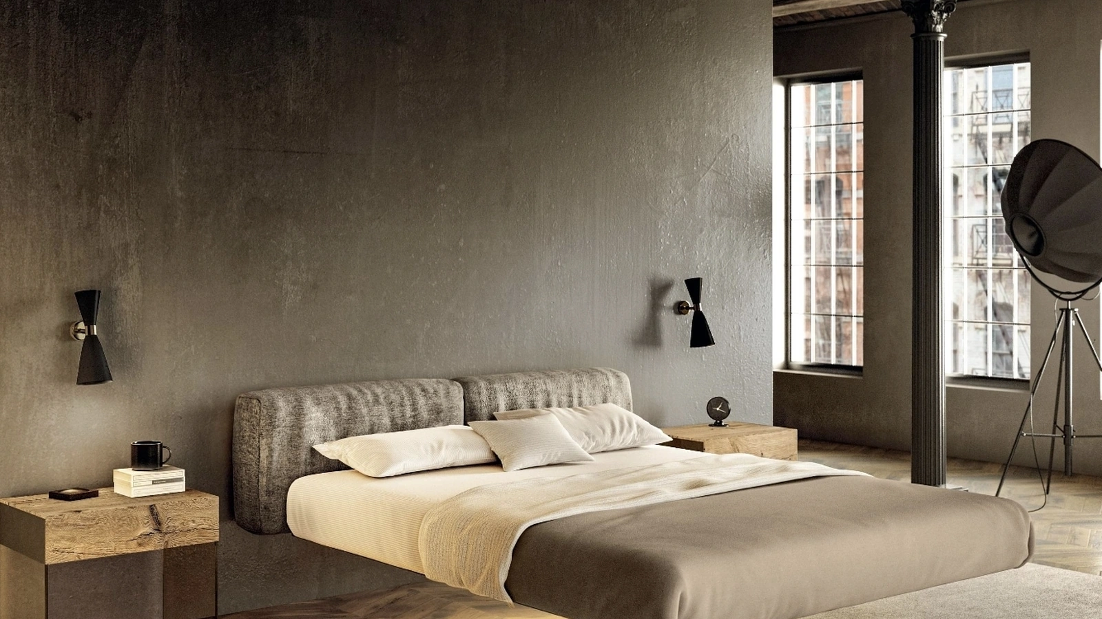 Letto sospeso con testiera imbottita Fluttua 1662 di Lago