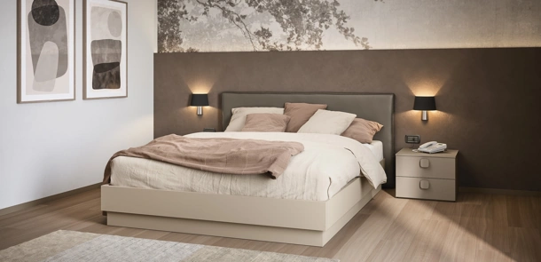 Letto matrimoniale con testiera rivestita in ecopelle Isla di Cinquanta3