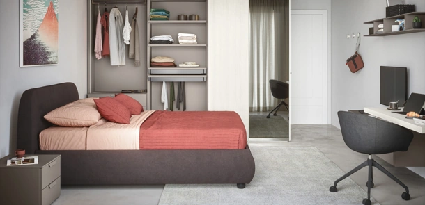 Letto in tessuto imbottito con testiera Kora di Cinquanta3