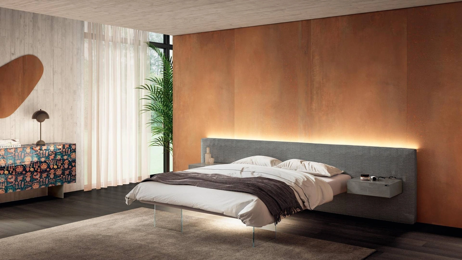 Letto con testiera in tessuto Air 1520 di Lago