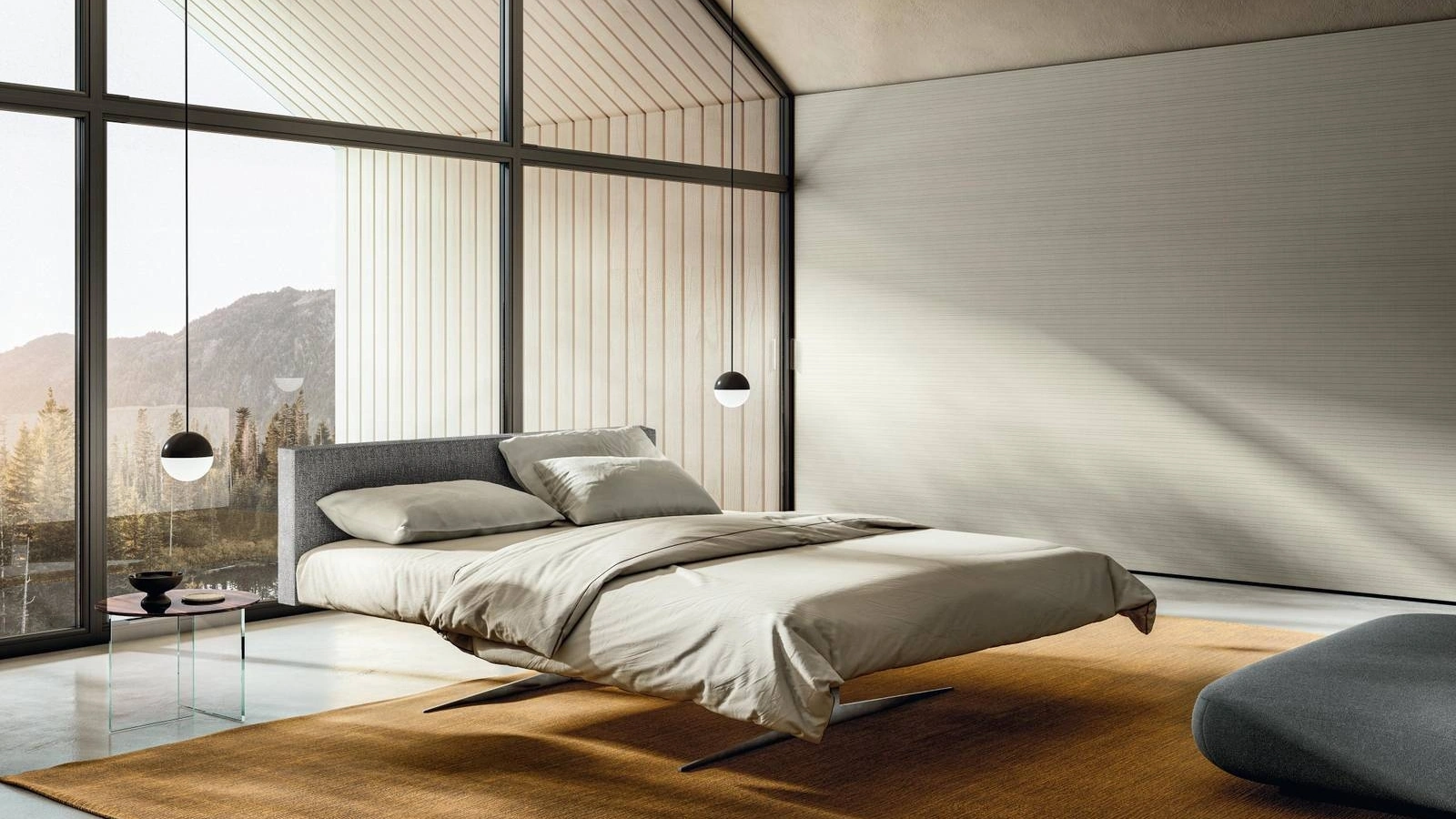 Letto con testiera imbottita Steel 1701 di Lago
