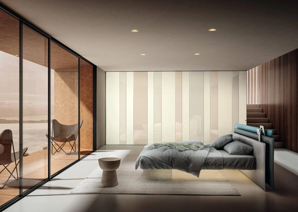 Letto con testiera in tessuto Vele 1801 di Lago
