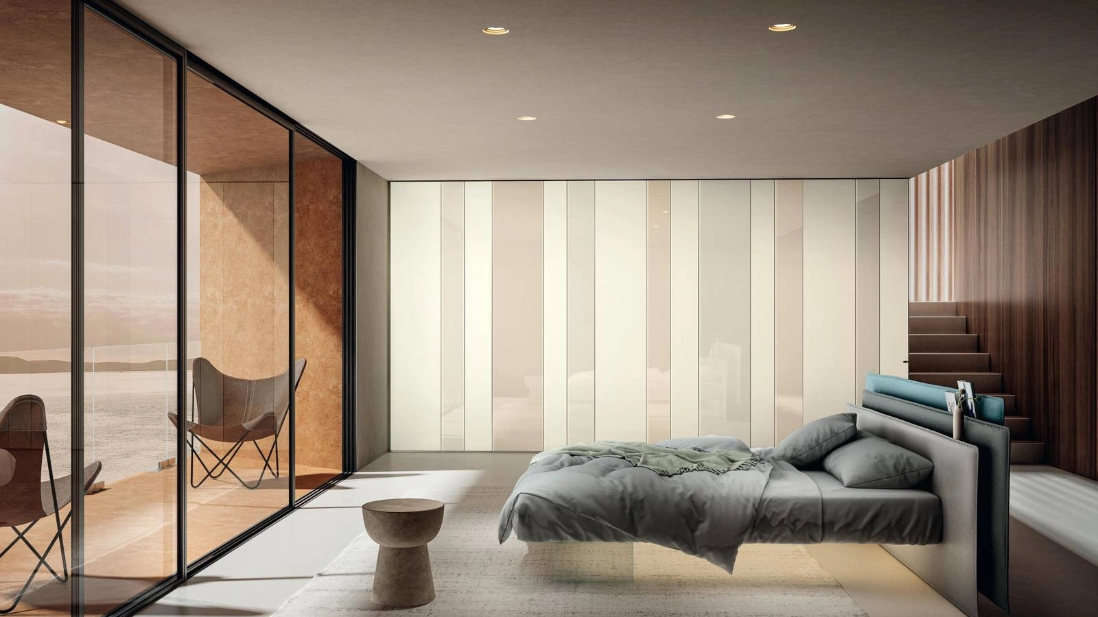 Letto con testiera in tessuto Vele 1801 di Lago