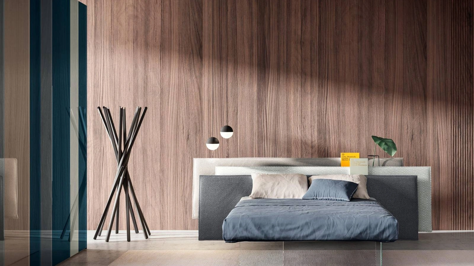 Letto con testiera in tessuto Vele 1801 di Lago