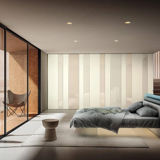 Letto con testiera in tessuto Vele 1801 di Lago