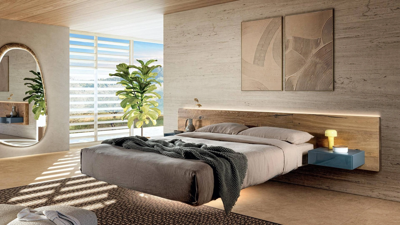 Letto sospeso in legno Fluttua 1627 di Lago