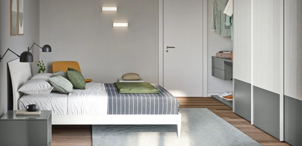 Letto con testiera Mostar in melaminico Olmo Shade di Cinquanta3