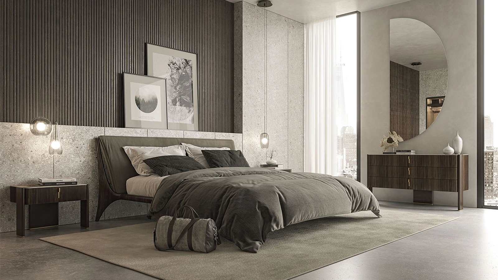 Letto Nelson in legno con testiera imbottita di Cattelan Italia