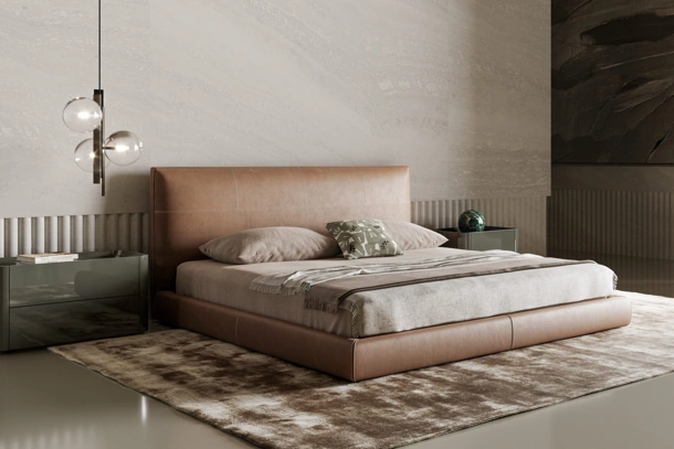 Letto di design in pelle Oris di Bonaldo