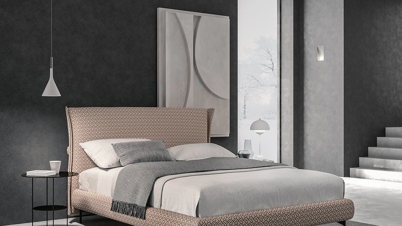 Letto con testiera imbottita Ply di Tumidei