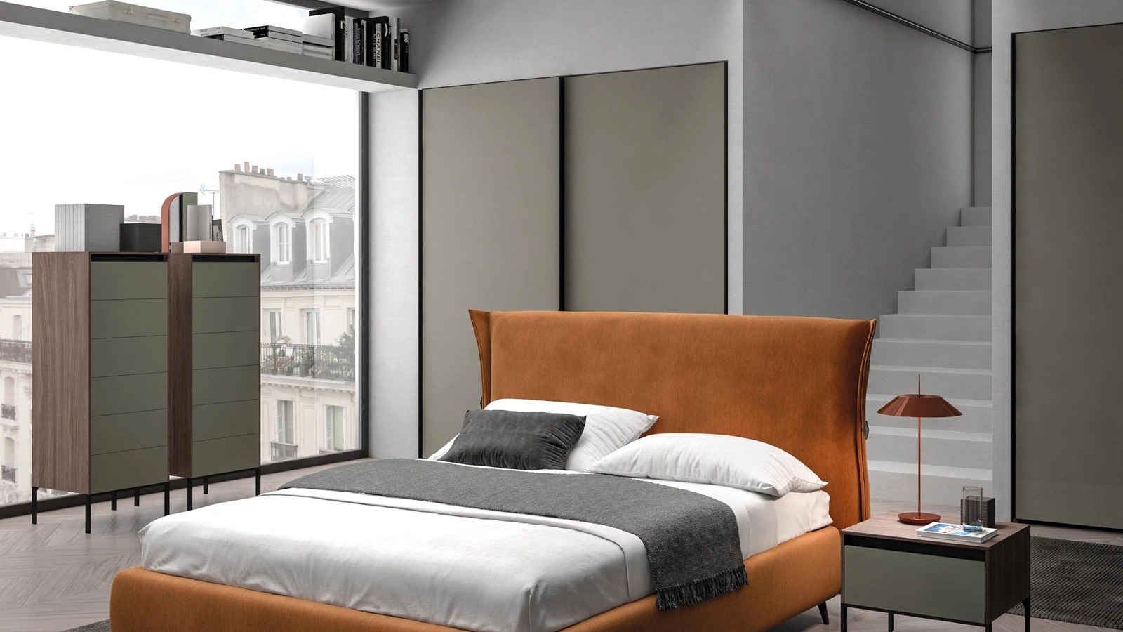 Letto con testiera imbottita Ply di Tumidei