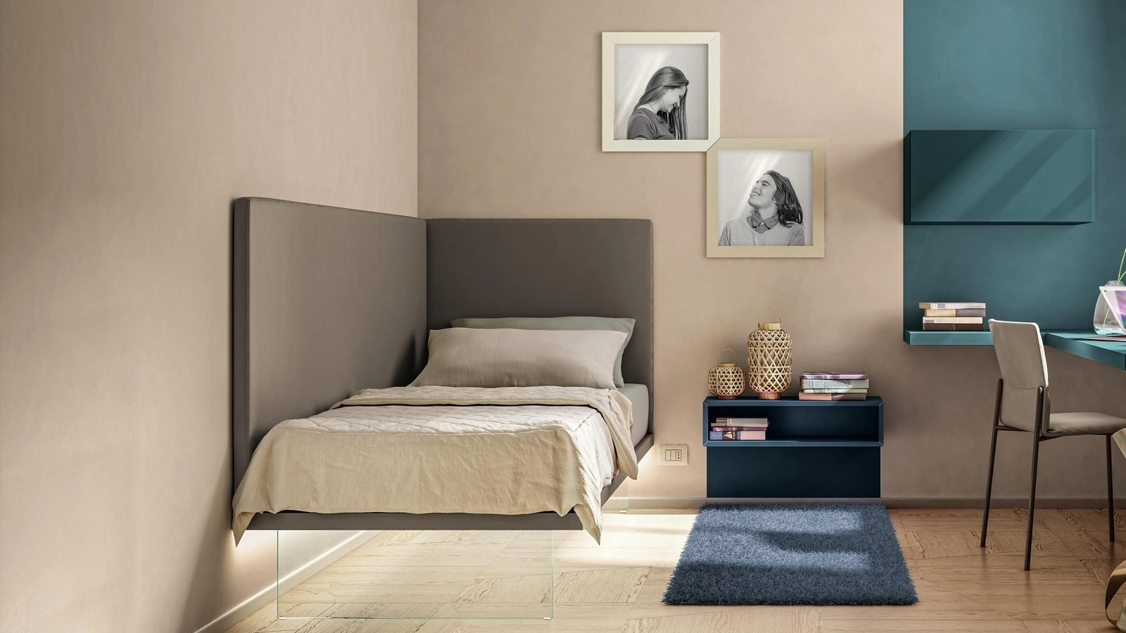Letto Singolo in tessuto con base in vetro trasparente Gizmo di Lago