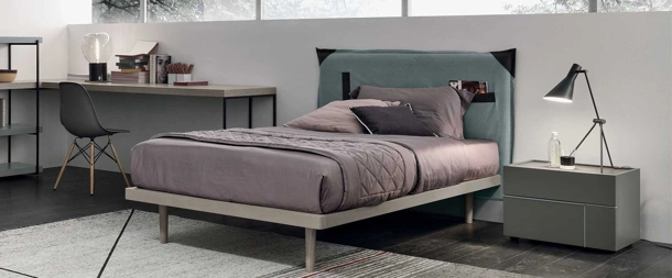 Letto Singolo in tessuto con testiera Tasca di Tomasella