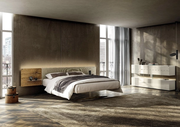 Letto con testiera in legno Steel 1717 di Lago