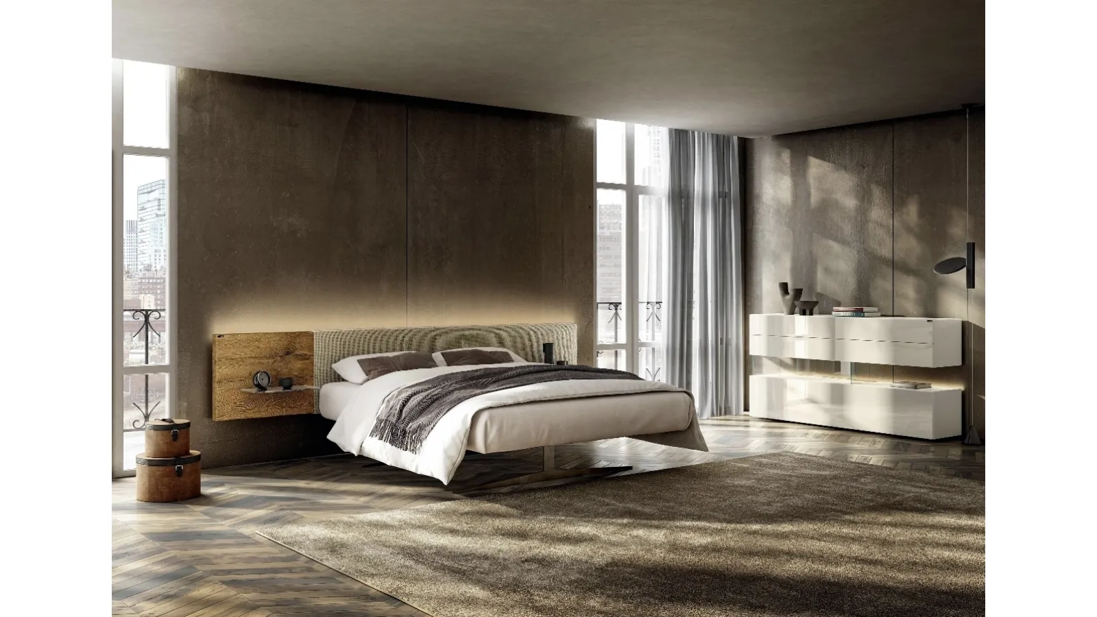 Letto con testiera in legno Steel 1717 di Lago