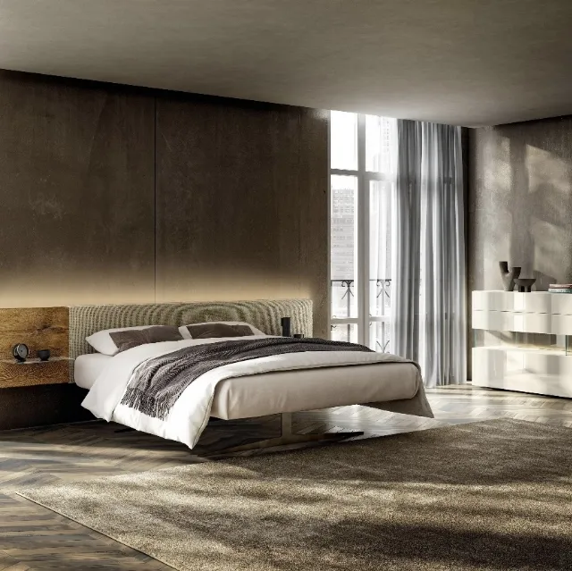 Letto con testiera in legno Steel 1717 di Lago