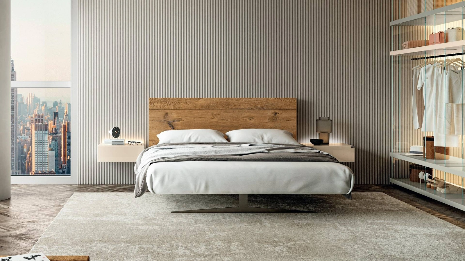 Letto con testiera in legno e base in acciaio Steel 1721 di Lago