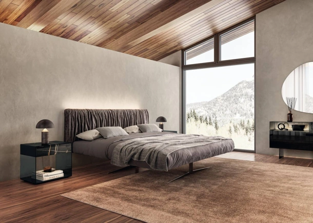 Letto con testiera in tessuto Steel Replis 1731 di Lago