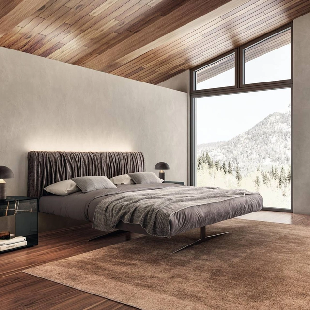 Letto con testiera in tessuto Steel Replis 1731 di Lago