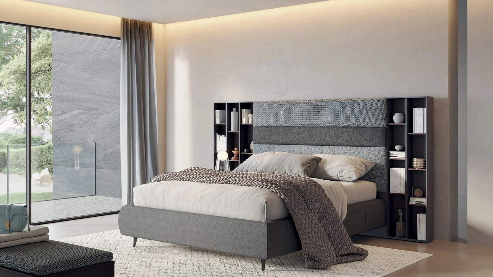Letto in tessuto con testiera Nest 01 di Tumidei
