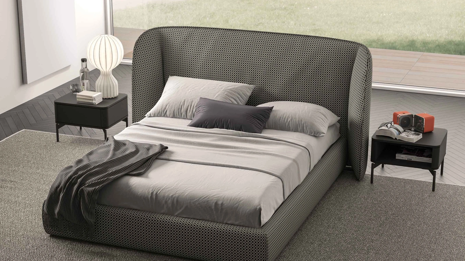 Letto contenitore con testiera avvolgente Tender di Tumidei