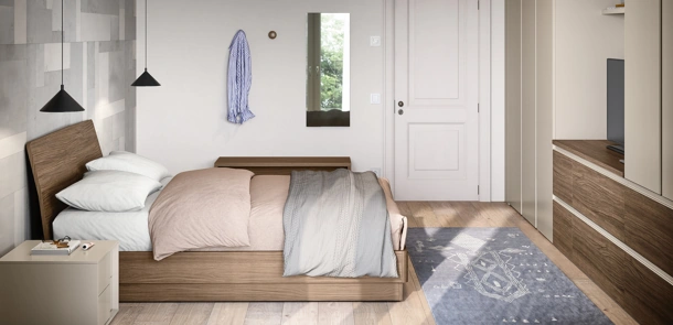 Letto in melaminico Noce naturale con testiera Zurigo di Cinquanta3