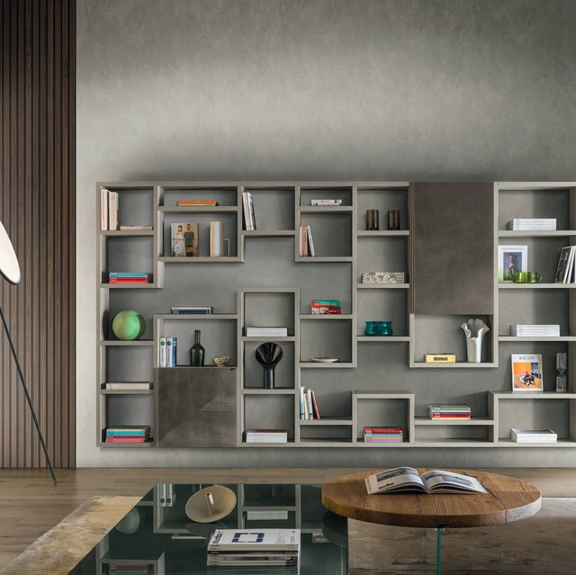 Libreria sospesa 30mm 0912 in laccato e vetro di Lago