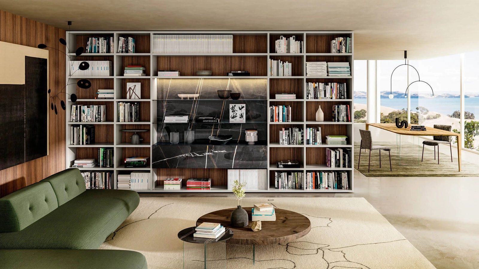 Libreria 30mm 1211 da Parete in laccato opaco e vetro di Lago