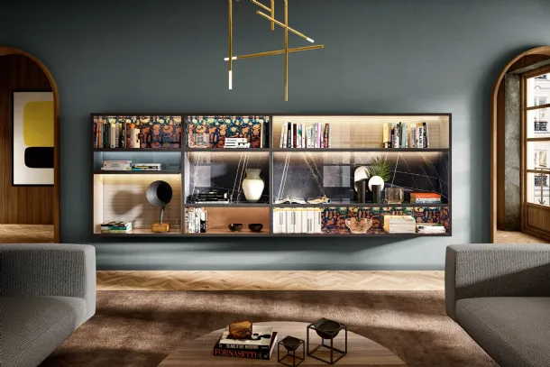 Libreria 30mm Sospesa in laccato opaco e vetro di Lago