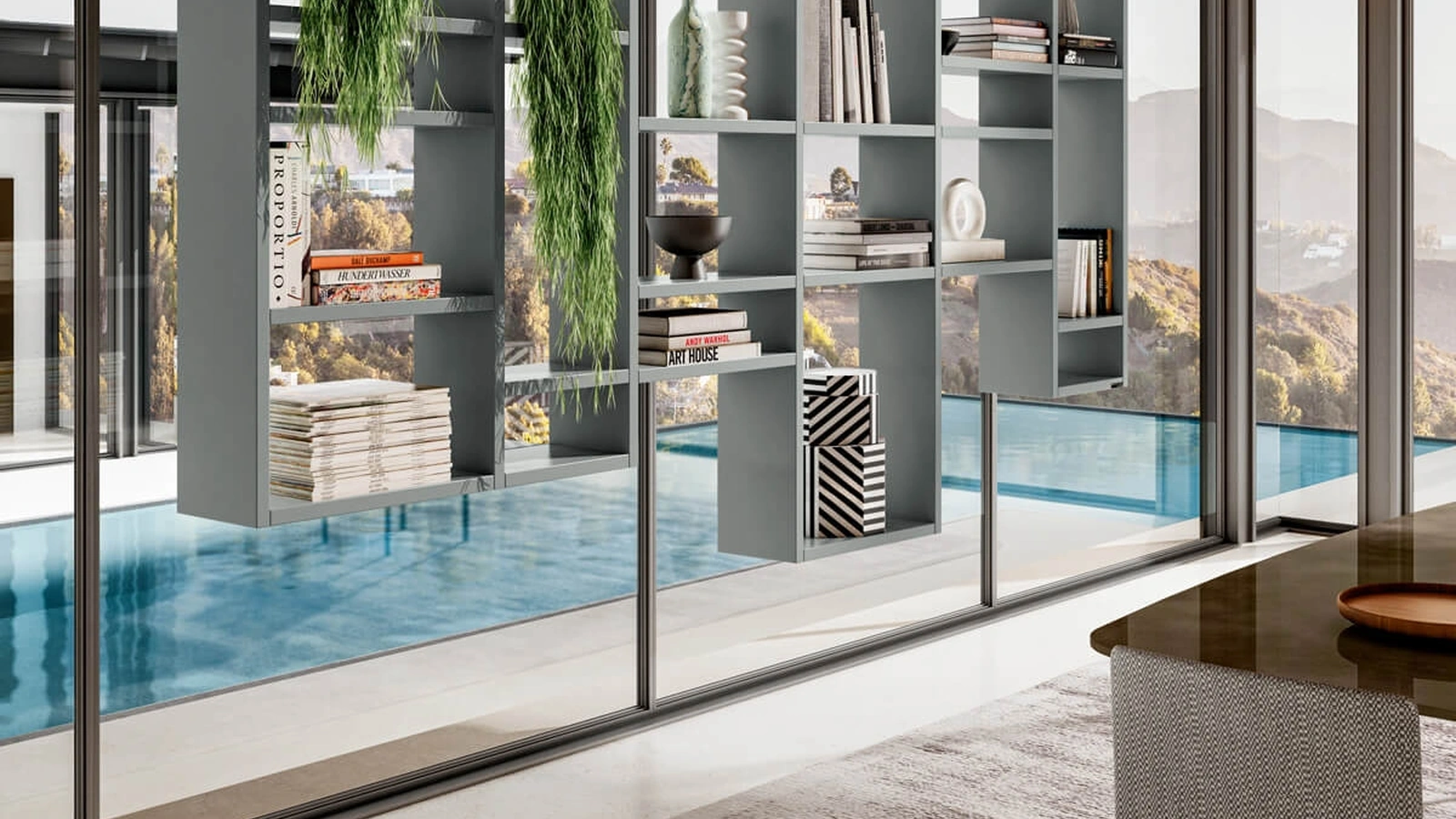 Libreria 30mm Weightless Sospesa in laccato Grigio Fumo di Lago