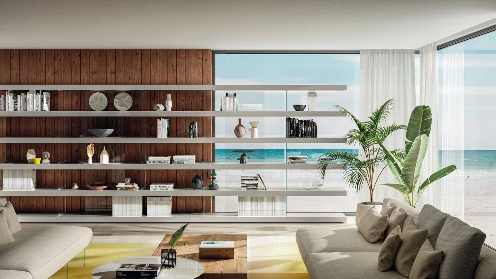 Libreria Air 1244 in laccato con supporti in vetro di Lago