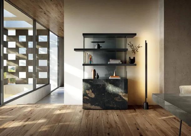 Libreria Air 1464 in vetro effetto marmo e laccato di Lago