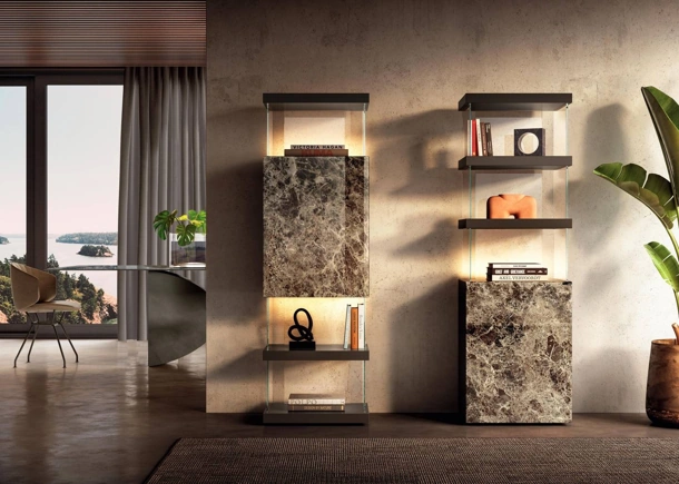 Libreria di design Air 2682-2683 in vetro effetto marmo di Lago
