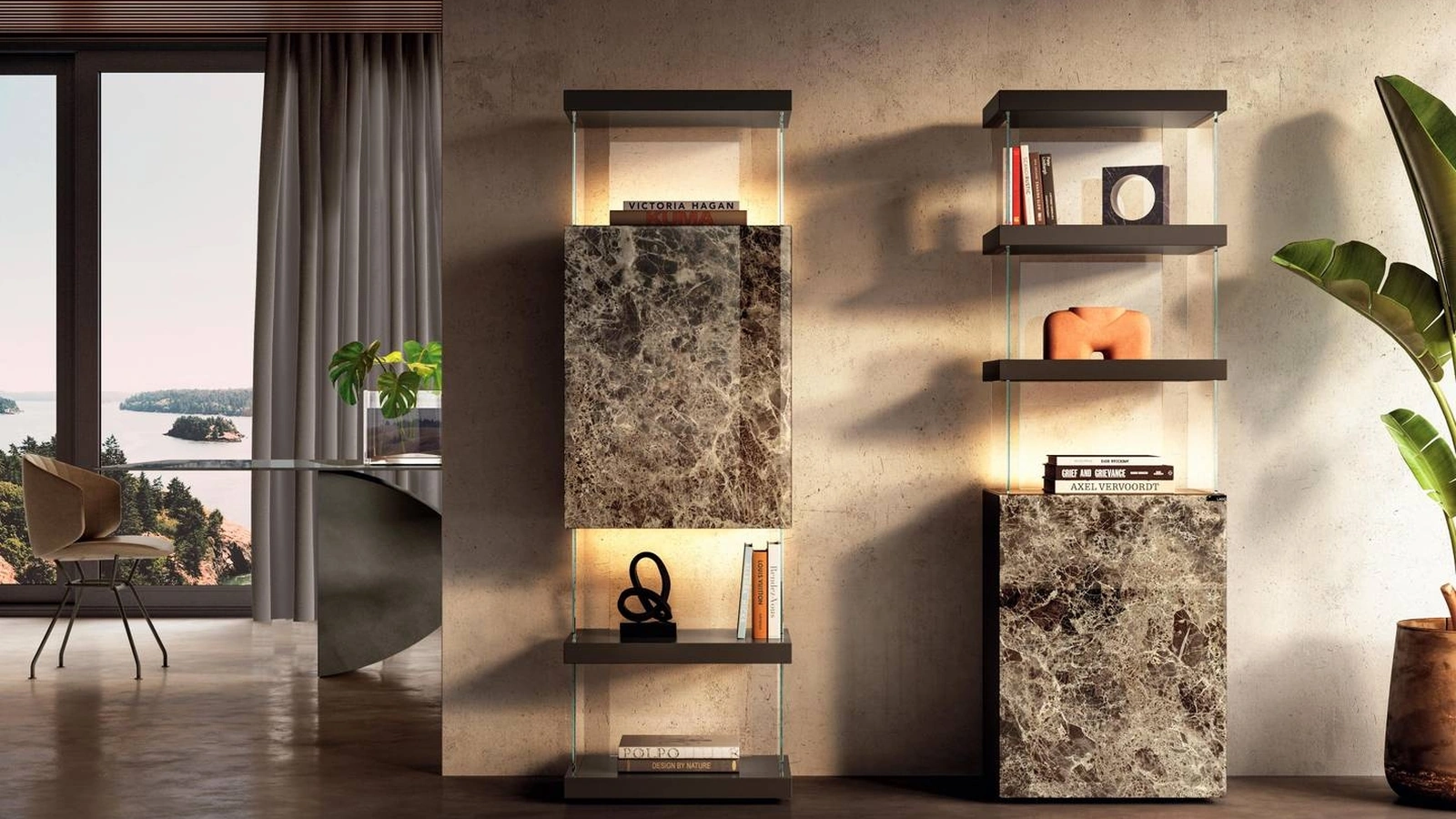 Libreria di design Air 2682-2683 in vetro effetto marmo di Lago