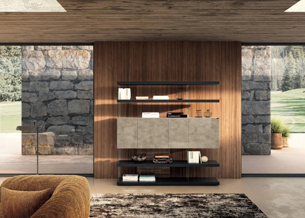Libreria Air 2685 in vetro e laccato di Lago