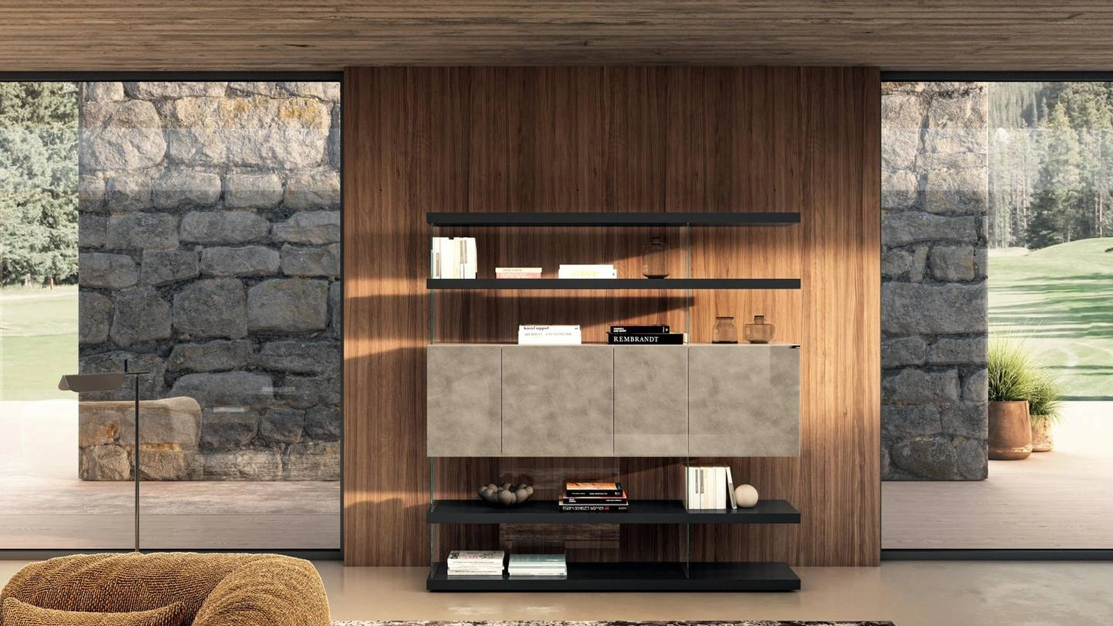 Libreria Air 2685 in vetro e laccato di Lago