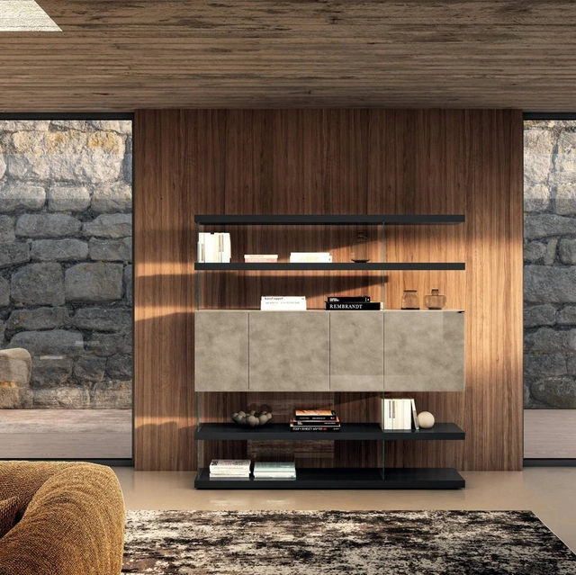 Libreria Air 2685 in vetro e laccato di Lago
