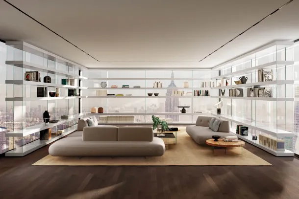 Libreria Air 1243 Angolare Bifacciale in laccato e vetro di Lago
