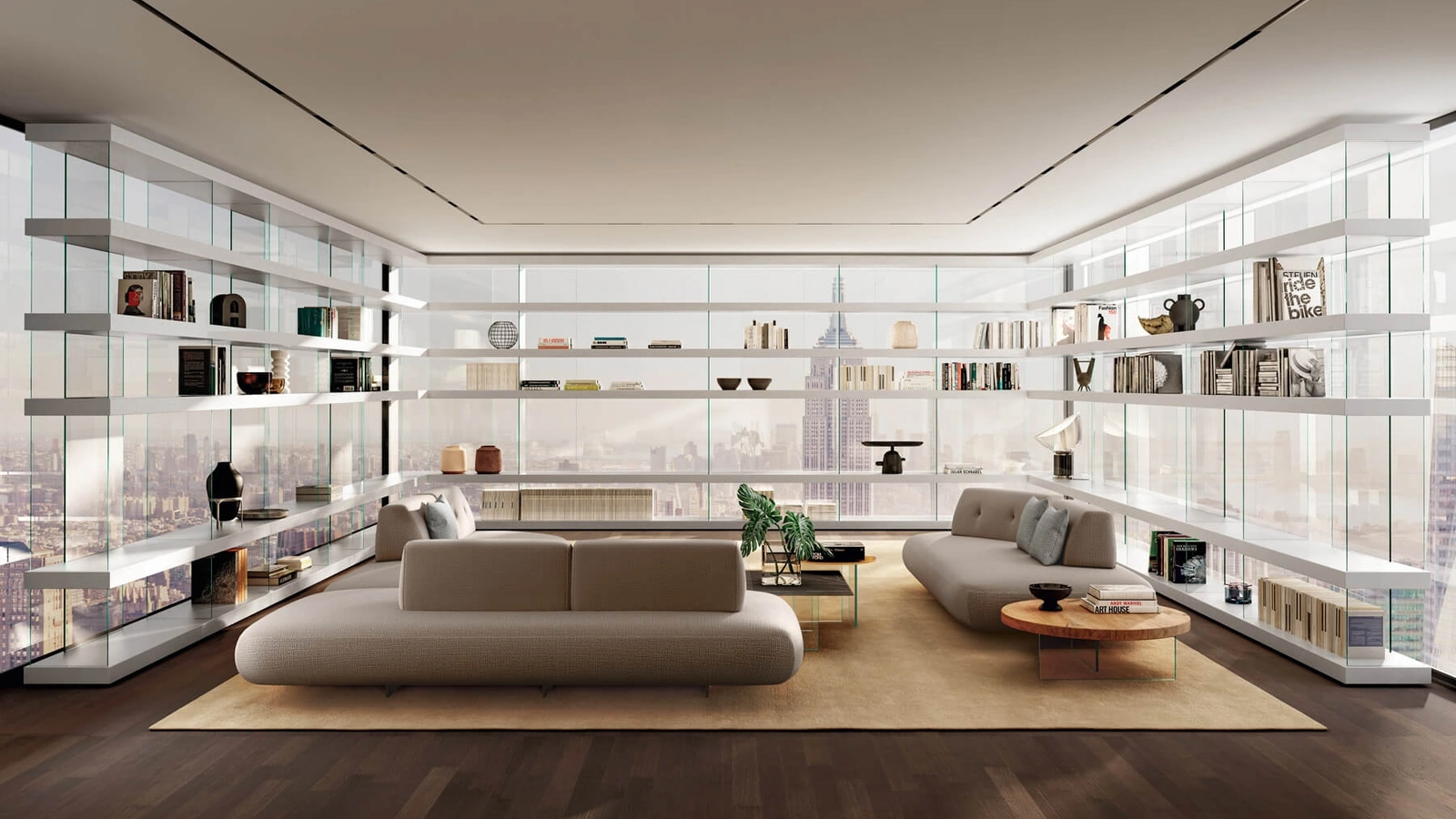 Libreria Air 1243 Angolare Bifacciale in laccato e vetro di Lago