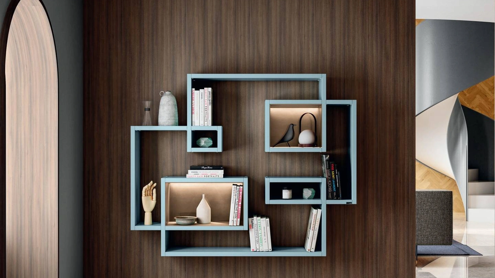 Libreria di design sospesa LagoLinea di Lago