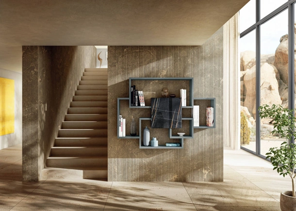 Libreria sospesa LagoLinea 1220 in laccato e vetro effetto marmo di Lago