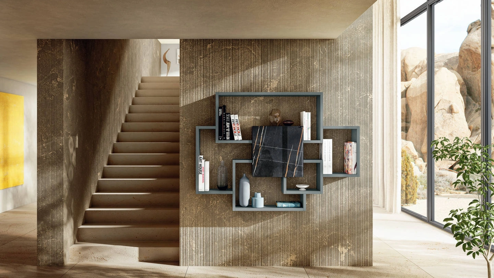 Libreria sospesa LagoLinea 1220 in laccato e vetro effetto marmo di Lago