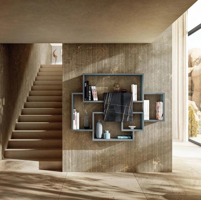 Libreria sospesa LagoLinea 1220 in laccato e vetro effetto marmo di Lago