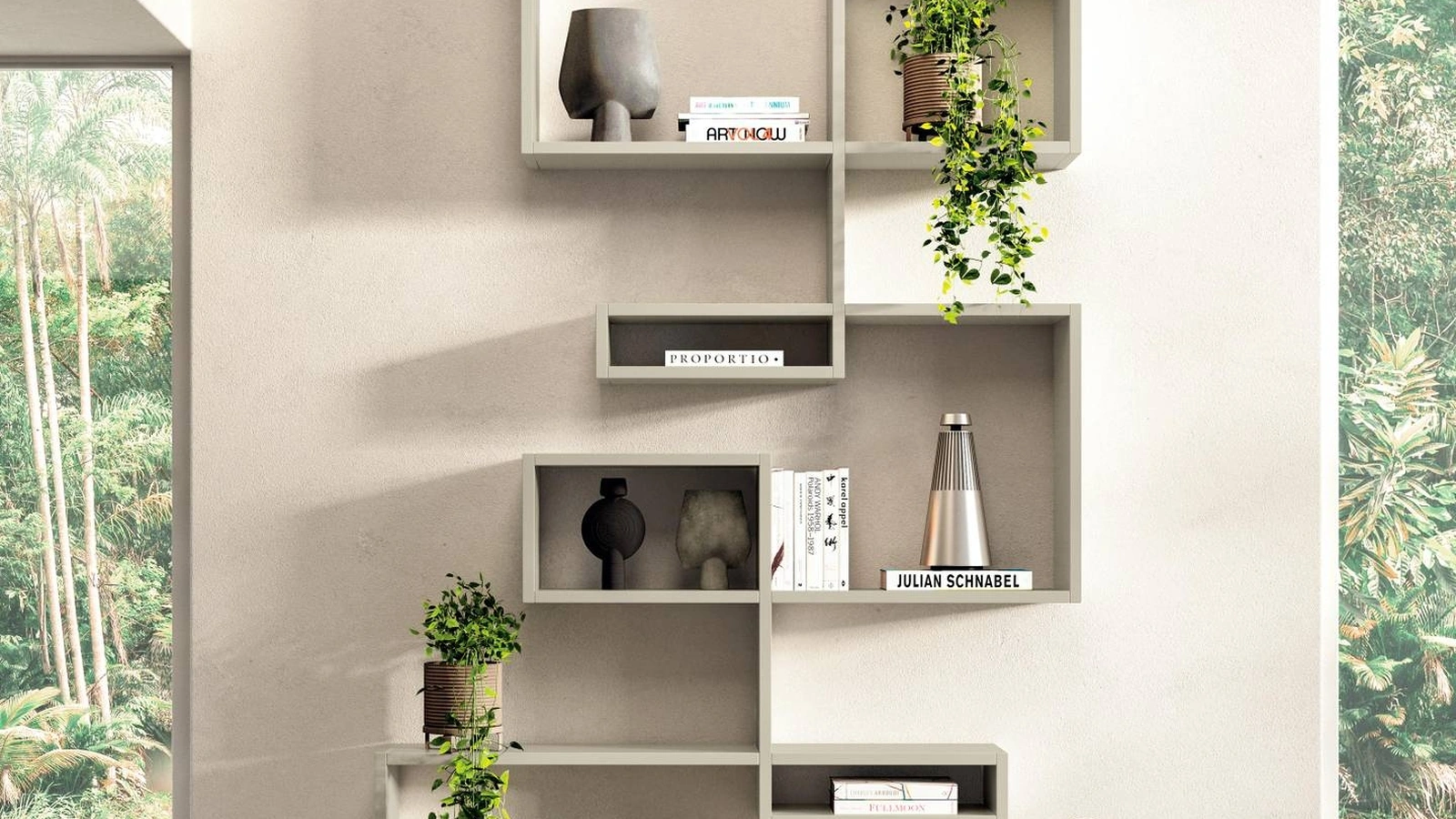 Libreria di design a muro LagoLinea in laccato opaco di Lago