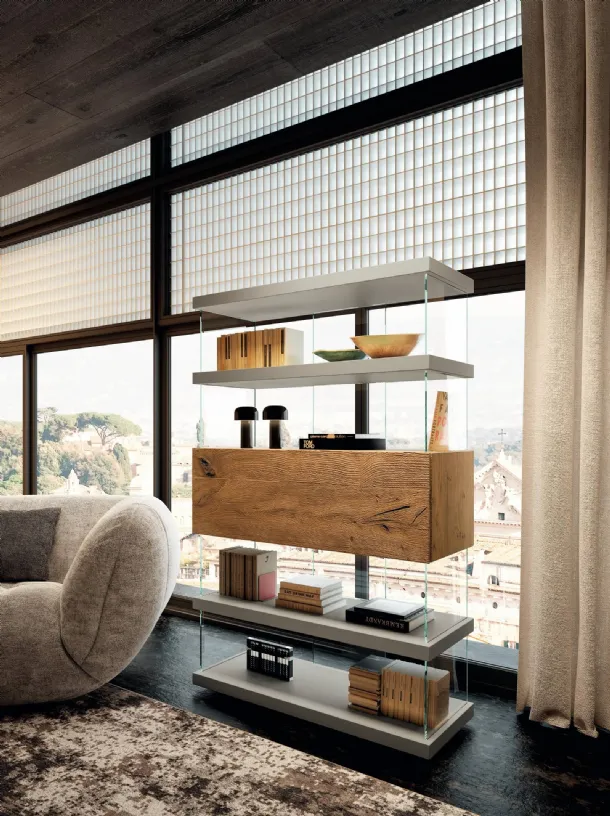 Libreria Air 1463 in laccato e legno di Lago