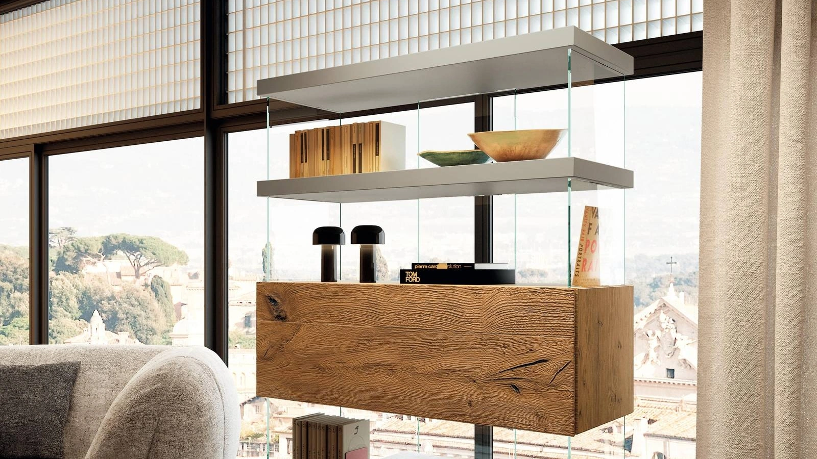 Libreria Air 1463 in laccato e legno di Lago